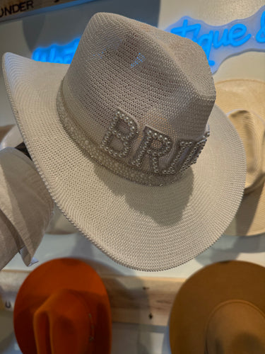Western Cowboy Cattleman Hat – Straw White – Adjustable – “Bride To Be” | The Branded W & Co.