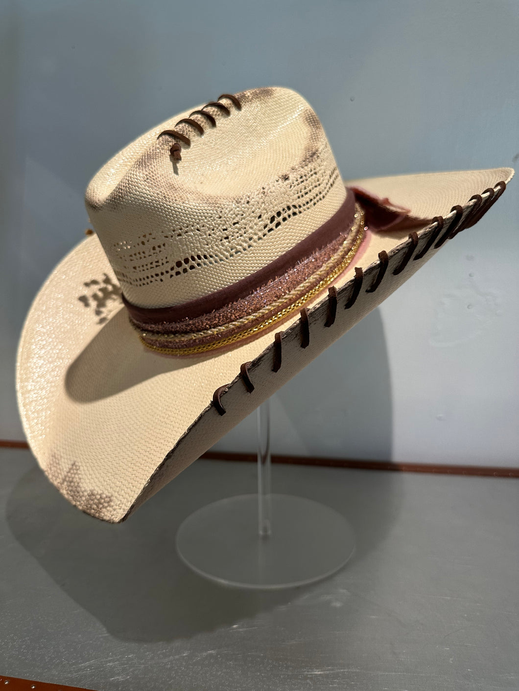 Custom Western Cowboy Cattleman Hat – Straw – Small (6 3/4 - 6 7/8) – “Sweetheart of the Rodeo” | The Branded W & Co.